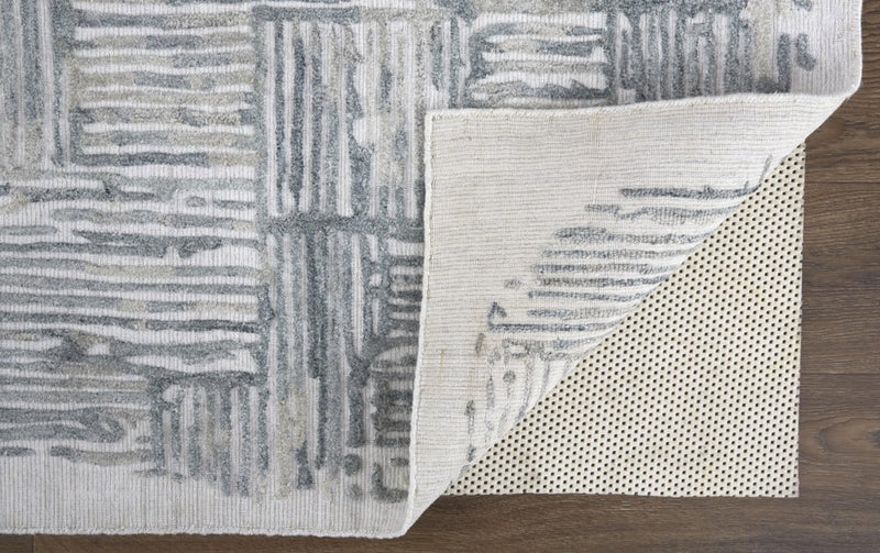 10' Blue and Ivory Abstract Hand Woven Runner Rug