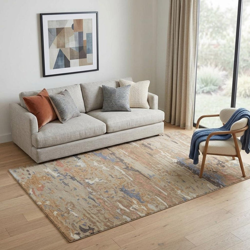 8' X 10' Tan and Blue Wool Abstract Hand Tufted Area Rug