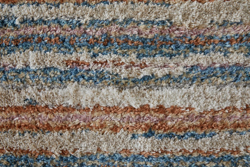 10' X 14' Ivory Blue And Orange Striped Power Loom Stain Resistant Area Rug