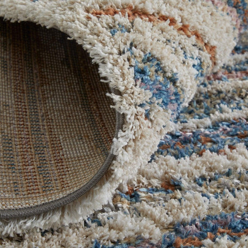 10' X 14' Ivory Blue And Orange Striped Power Loom Stain Resistant Area Rug