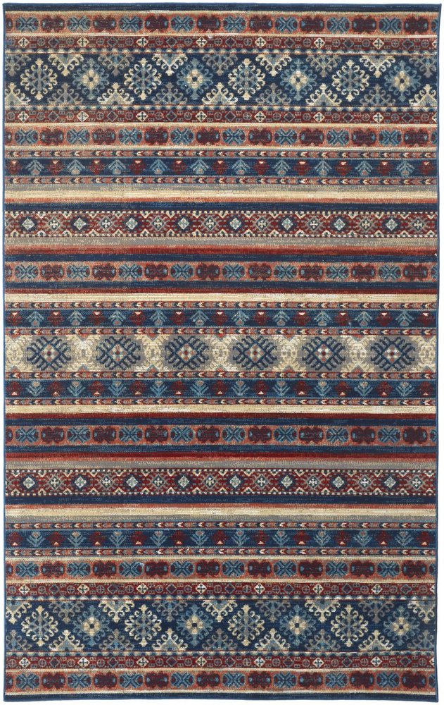 13' X 15' Blue Red And Ivory Geometric Distressed Area Rug