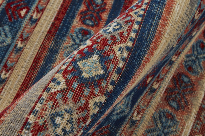 13' X 15' Blue Red And Ivory Geometric Distressed Area Rug