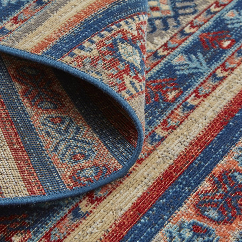 13' X 15' Blue Red And Ivory Geometric Distressed Area Rug
