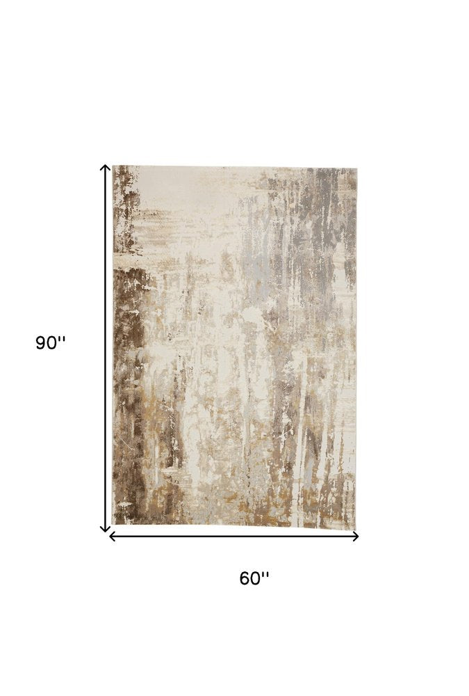 9' X 12' Tan Ivory And Gray Abstract Area Rug