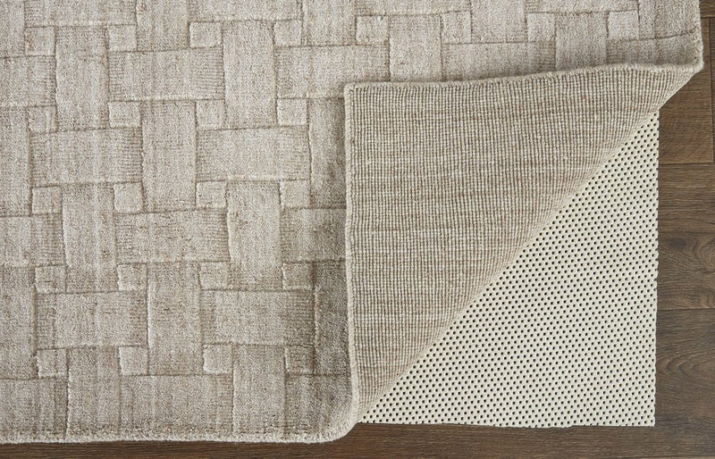 10' X 14' Ivory And Brown Striped Hand Woven Area Rug