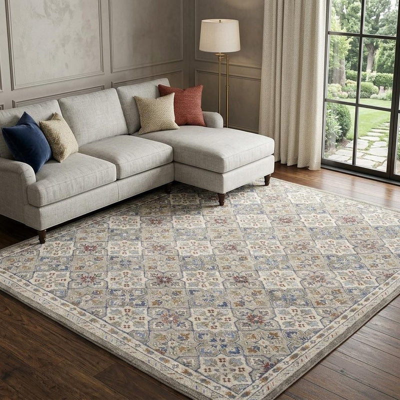 4' X 6' Taupe and Ivory Wool Patchwork Hand Tufted Area Rug