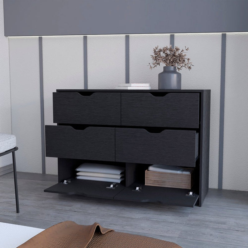 31" Black Wood Two Door Four Drawer Combo Dresser
