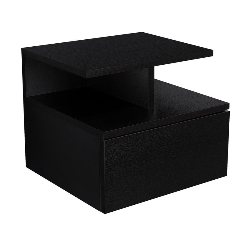 14" Black Wood One Drawer Floating Nightstand
