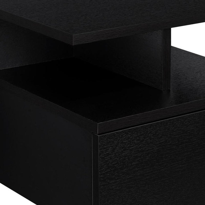 14" Black Wood One Drawer Floating Nightstand