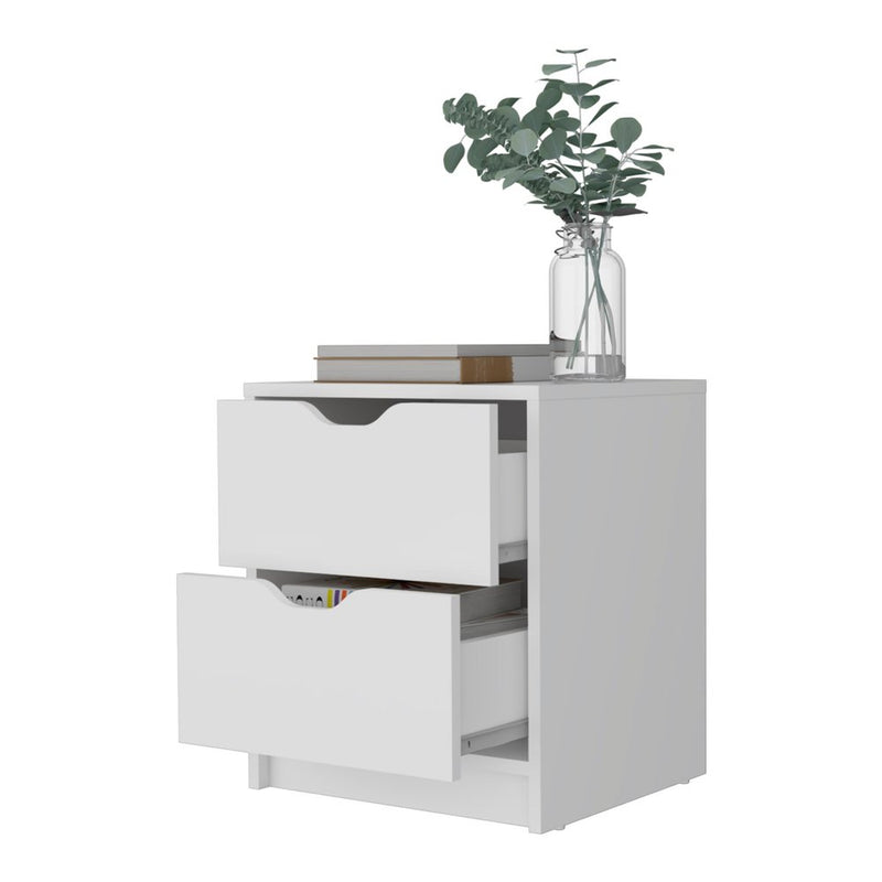 19" White Wood Two Drawer Nightstand with Integrated Tech
