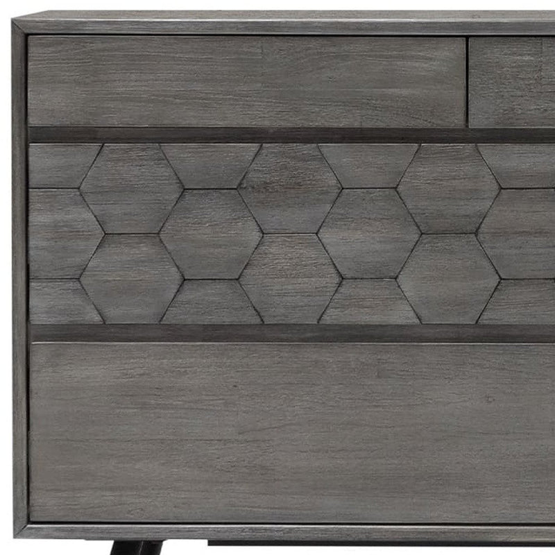 61" Gray Solid Wood Seven Drawer Double Dresser
