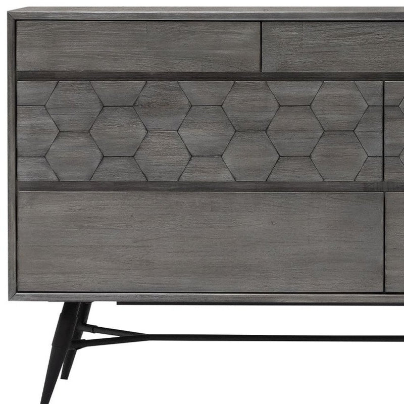 61" Gray Solid Wood Seven Drawer Double Dresser