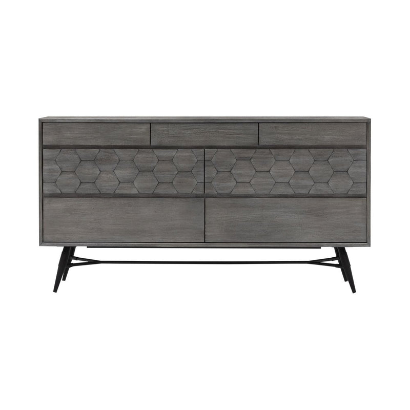 61" Gray Solid Wood Seven Drawer Double Dresser