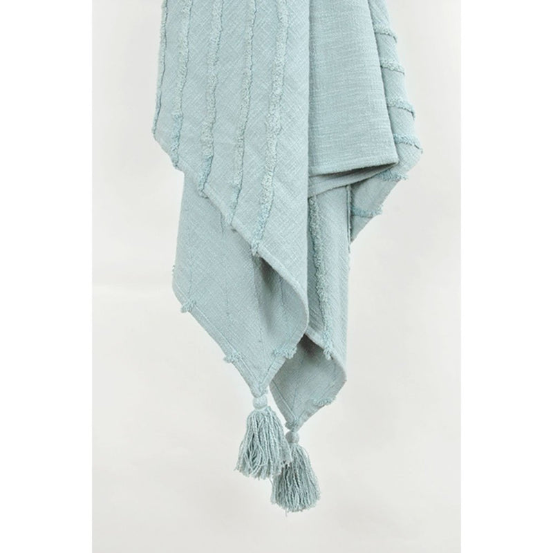 50" X 60" Aqua Cotton Woven Geometric Throw Blanket with Tassels