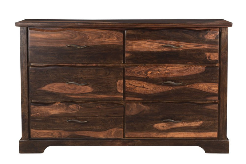 60" Dark Brown Live Edge Solid Wood Six Drawer Double Dresser