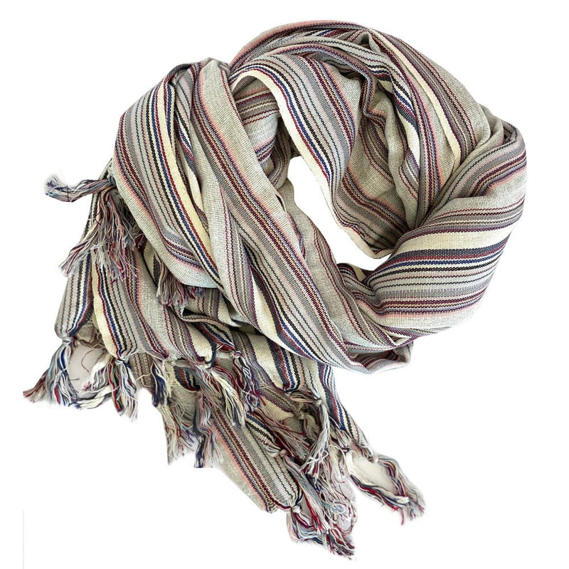 39" X 71" Gray Cotton Plain Weave Striped Turkish Towel Throw Blanket with Tassels