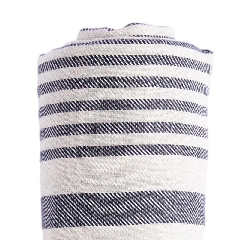 59" X 71" Blue and White Cotton Plain Weave Striped Throw Blanket with Tassels