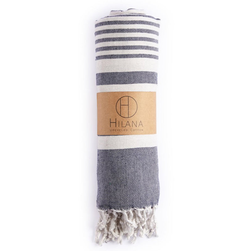 59" X 71" Blue and White Cotton Plain Weave Striped Throw Blanket with Tassels