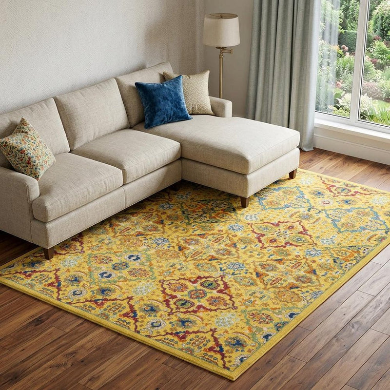 5' X 7' Yellow Floral Power Loom Area Rug