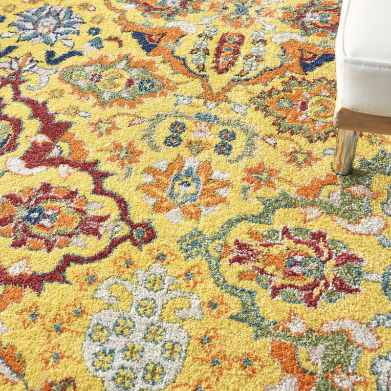 5' X 7' Yellow Floral Power Loom Area Rug