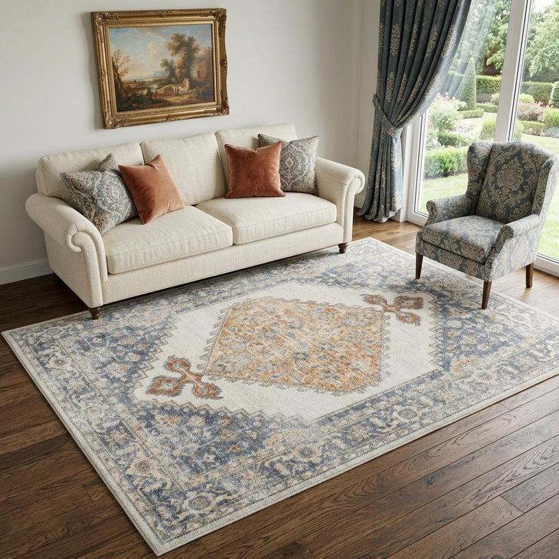 3' X 5' Gray Oriental Power Loom Distressed Washable Area Rug