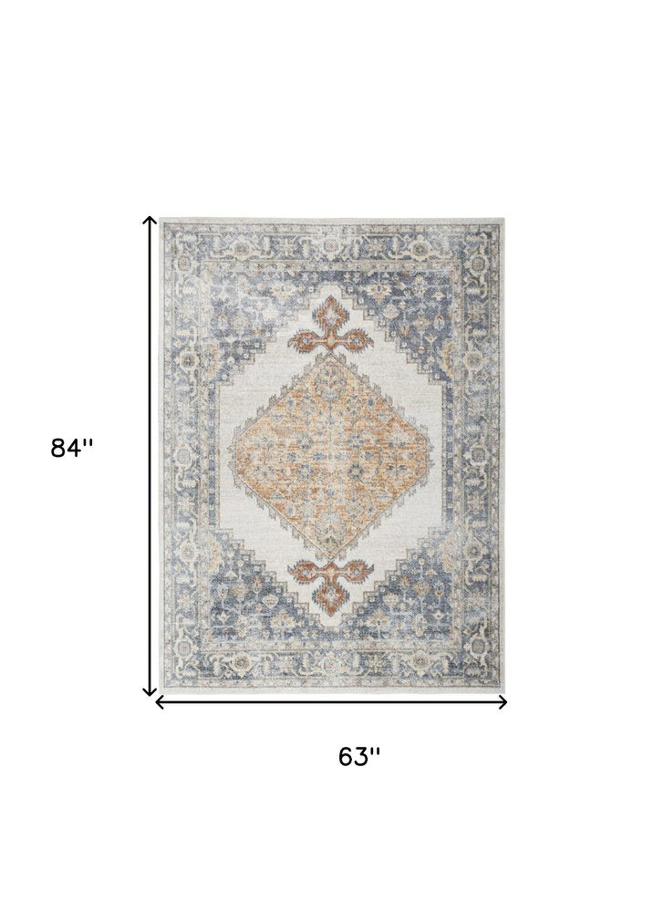 3' X 5' Gray Oriental Power Loom Distressed Washable Area Rug