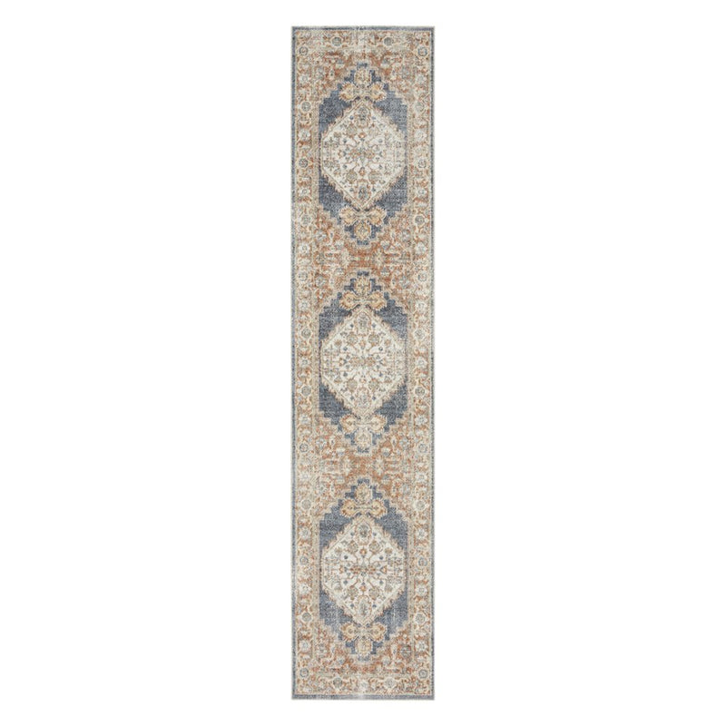 10' Denim Blue Oriental Power Loom Distressed Washable Runner Rug