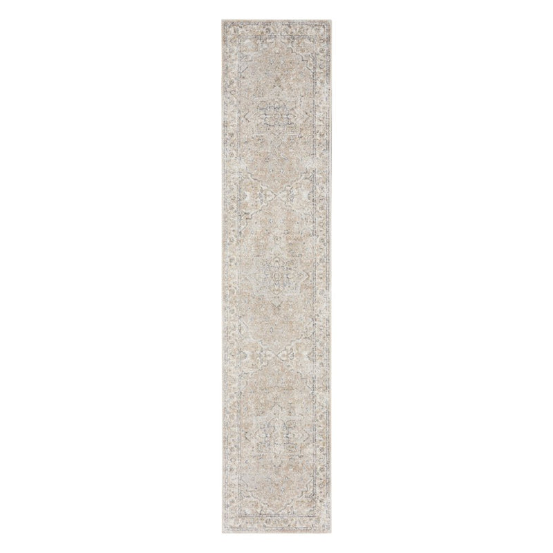 12' Beige Oriental Power Loom Washable Runner Rug