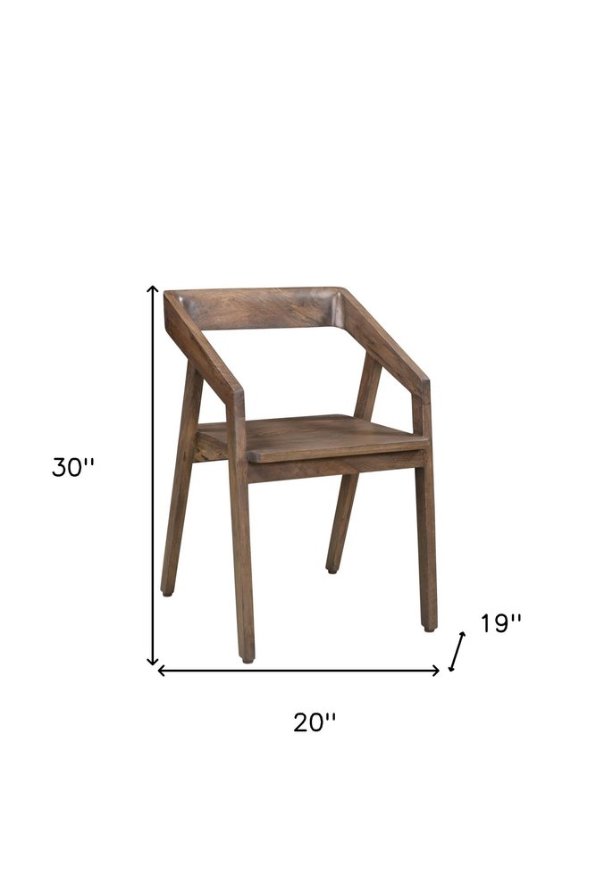 Dark Brown Solid Wood Open Back Dining Arm Chair