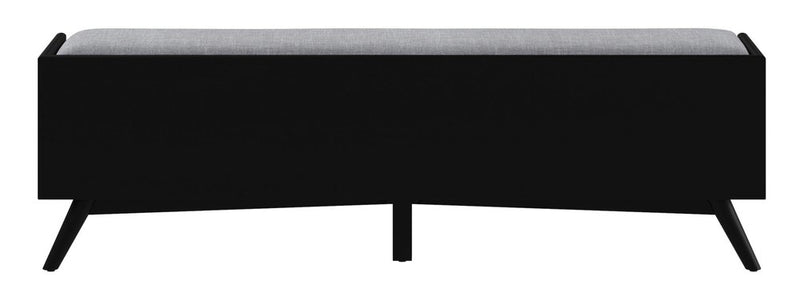59" Gray And Black Fabric And Solid Wood Upholstered Storage Bench With Drawers