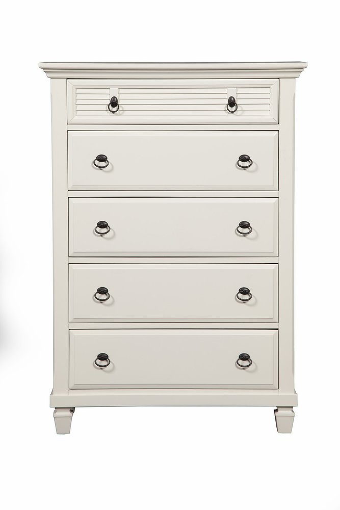 38" White Solid Wood Five Drawer Dresser