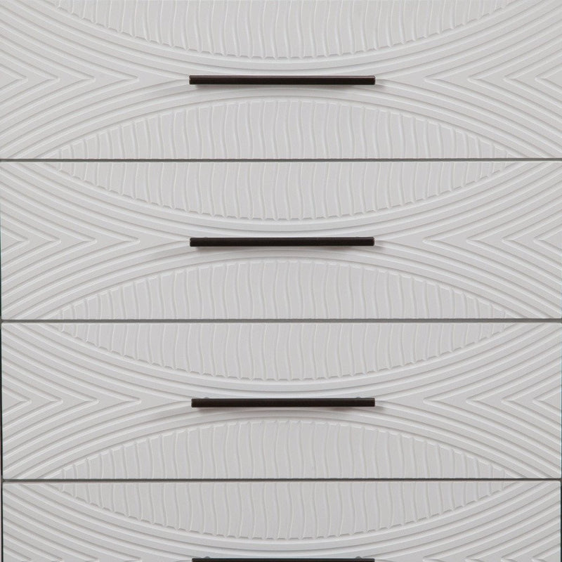 34" White Carved Geometric Solid Wood Five Drawer Dresser