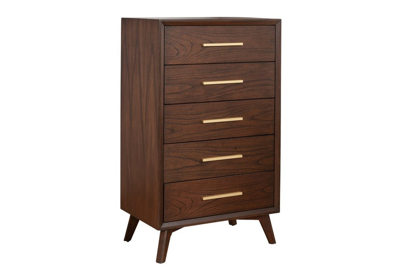 28" Brown Solid Wood Five Drawer Dresser
