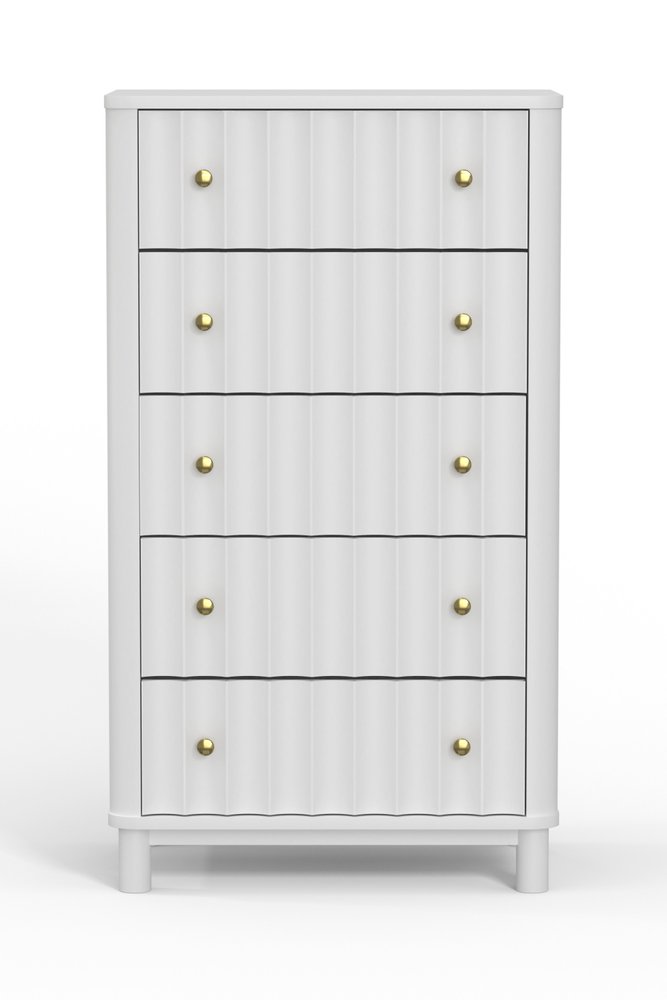 28" White Ribbed Texture Solid Wood Five Drawer Dresser