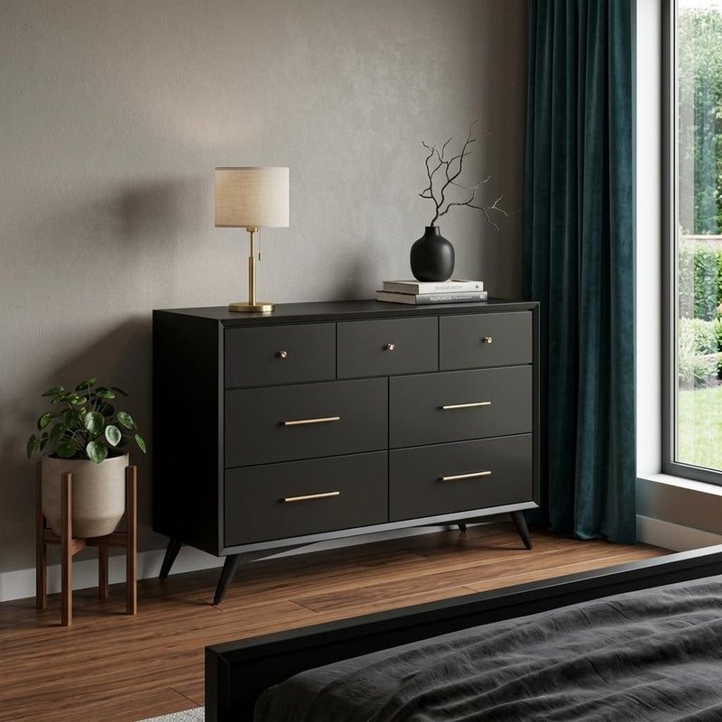 56" Brown Solid Wood Seven Drawer Double Dresser