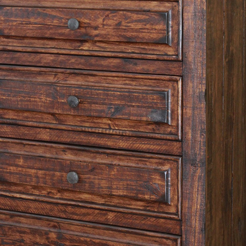 37" Chocolate Raised Panel Solid Wood Five Drawer Dresser