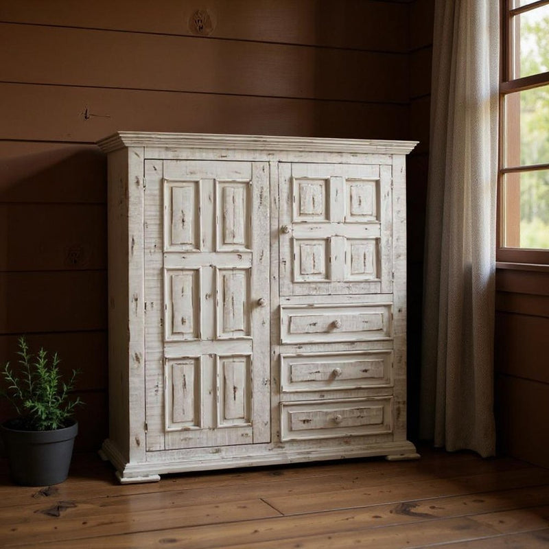 55" White Raised Panel Solid Wood Three Drawer Gentlemens Chest