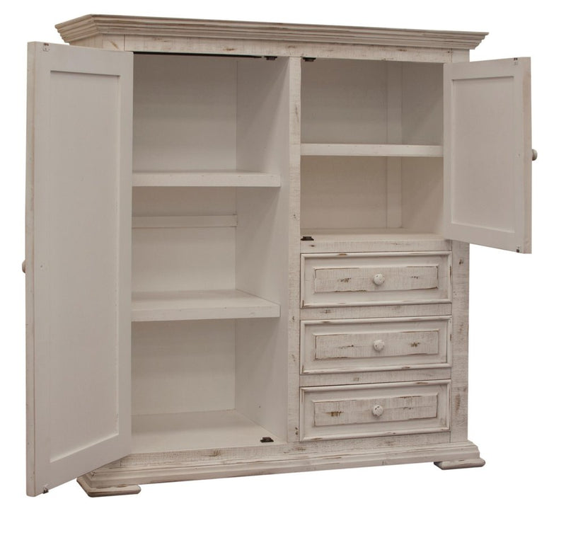 55" White Raised Panel Solid Wood Three Drawer Gentlemens Chest