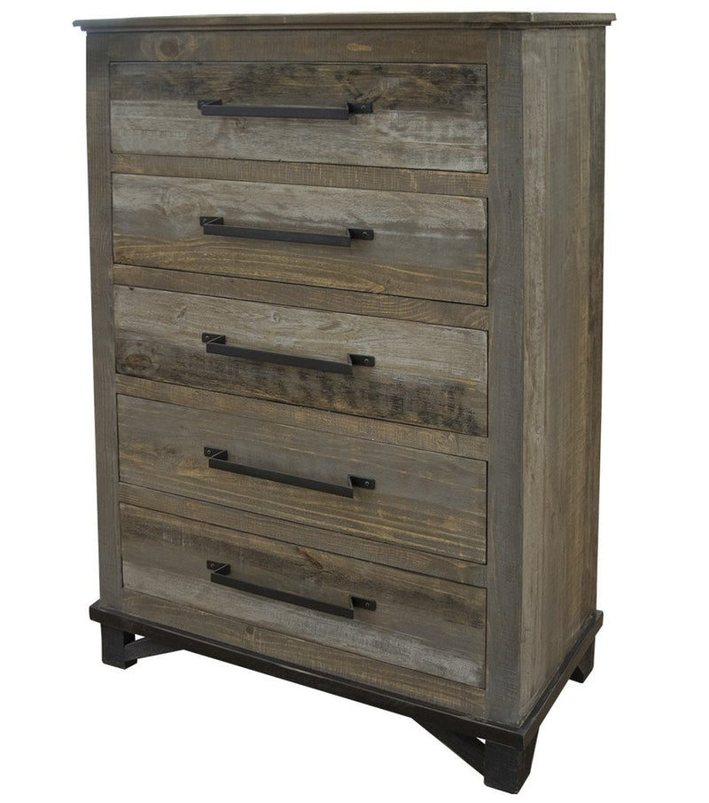 37" Gray Solid Wood Five Drawer Dresser