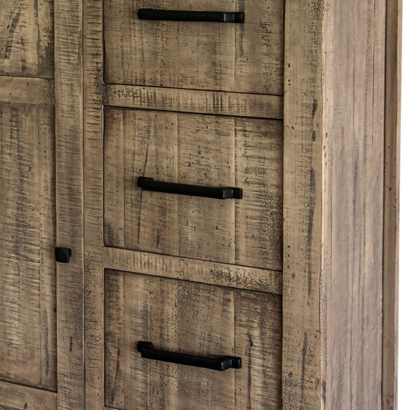 54" Brown Solid Wood Two Door Four Drawer Combo Dresser
