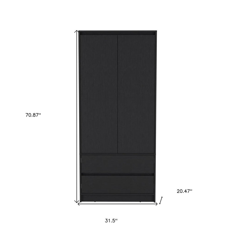 71" Black Wood Two Door Two Drawer Combo Dresser