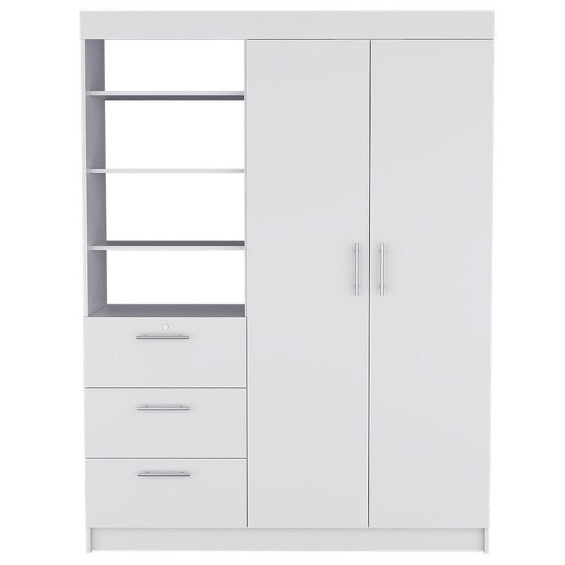 79" White Wood Two Door Three Drawer Combo Dresser