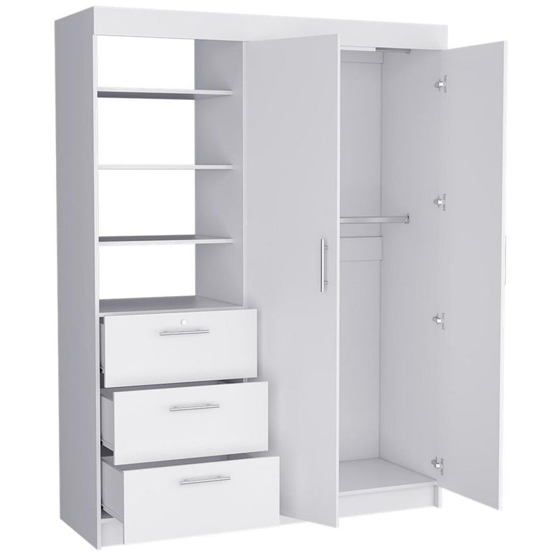 79" White Wood Two Door Three Drawer Combo Dresser