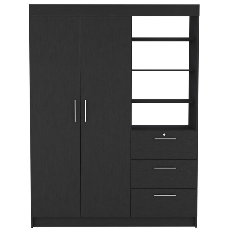 79" White Wood Two Door Three Drawer Combo Dresser
