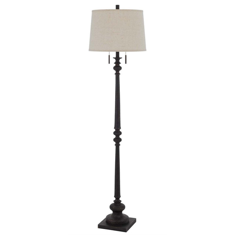 63" Rust Two Light Floor Lamp With Beige Fabric Square Shade