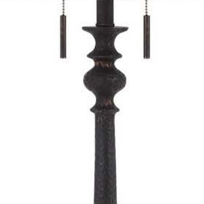 63" Rust Two Light Floor Lamp With Beige Fabric Square Shade