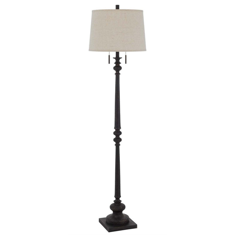 63" Rust Two Light Floor Lamp With Beige Fabric Square Shade