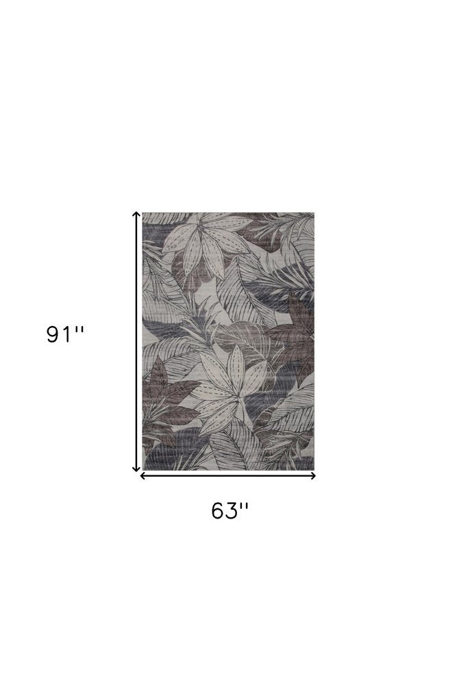4' X 6' Gray and Brown Floral Distressed Area Rug