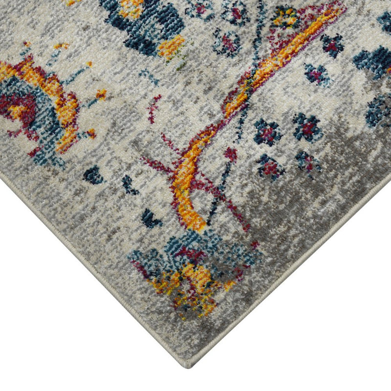 8' Gray Blue And Orange Area Rug