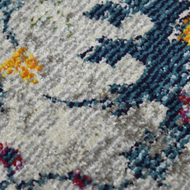 8' Gray Blue And Orange Area Rug